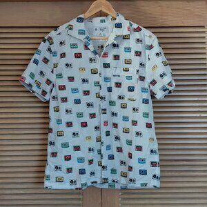 Original Penguin Men's Cassette Mix Tape Print Slim-Fit Camp Shirt Cotton Size M
